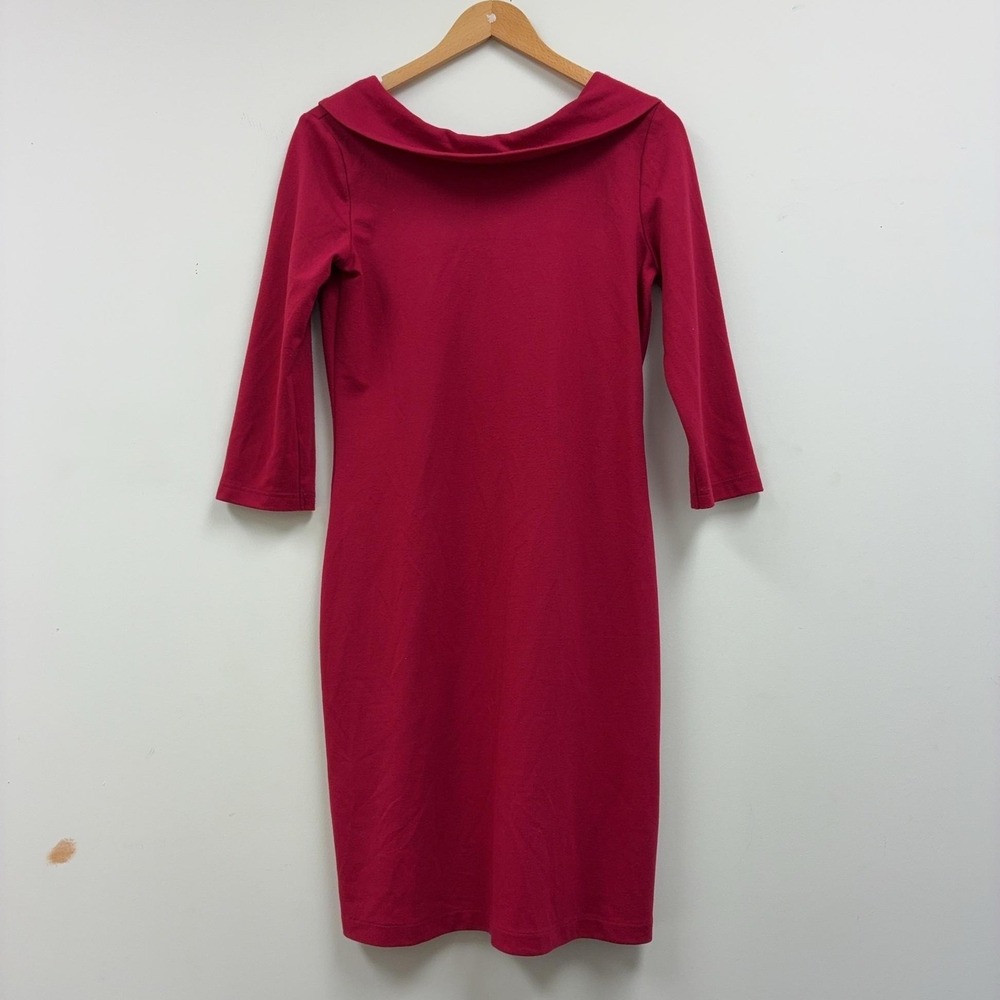 Amelia Dress Womens 8 Pink 3/4 Sleeve Cowl Neck Jersey Sheath Knee Length Party